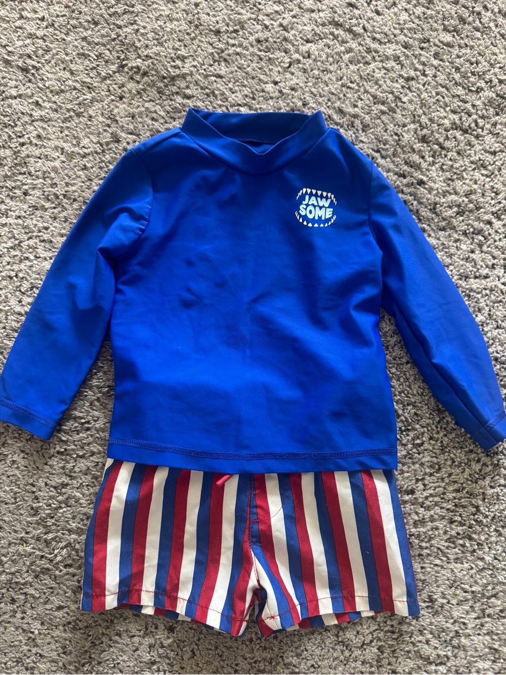 Carters Royal Blue 'Jawsome' Rash Guard with Cat & Jack Striped Shorts